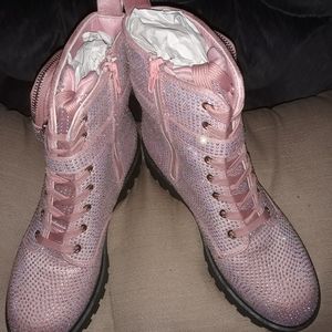 Rhinestone Platform Combat Boots with Side Pouch